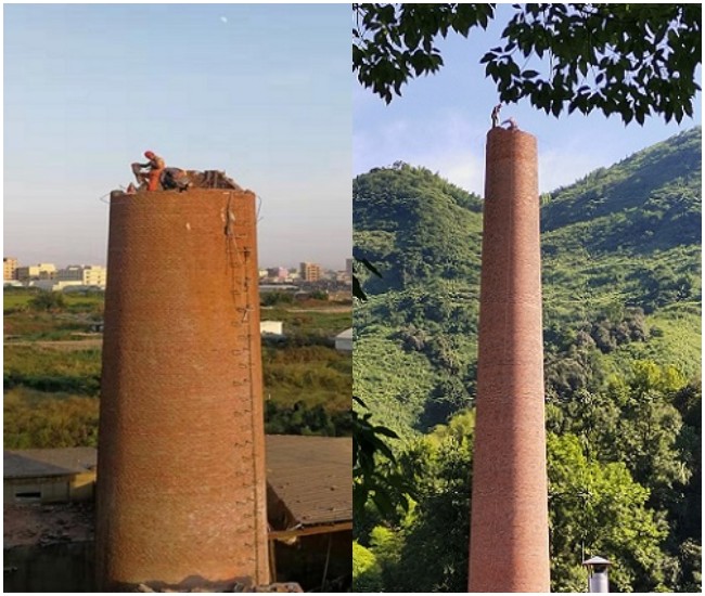 张家港烟囱拆除-怎么拆除倾式烟囱