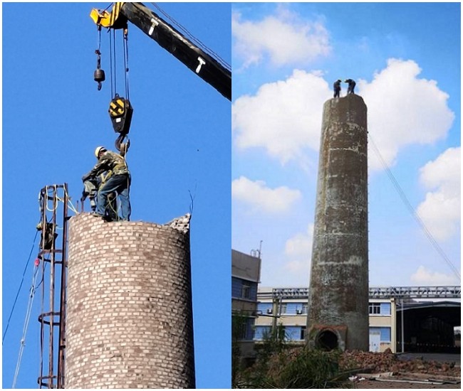 鹤壁砖烟囱拆除和水泥烟囱拆除技术的区别